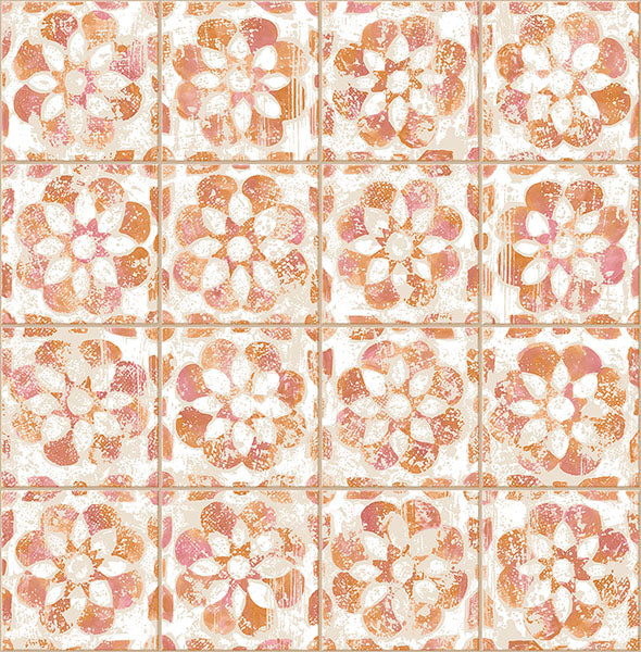 Purchase 2980-26194 Advantage Wallpaper, Izeda Coral Floral Tile - Splash