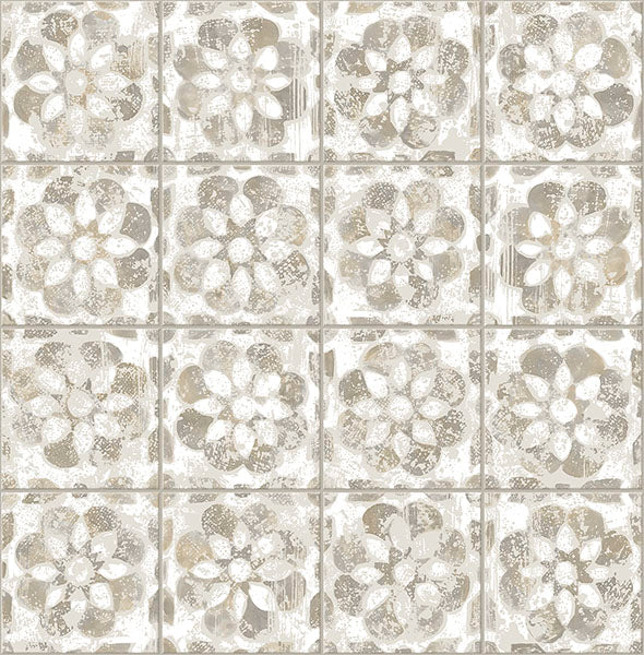 Purchase 2980-26195 Advantage Wallpaper, Izeda Taupe Floral Tile - Splash