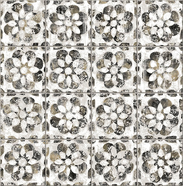 Purchase 2980-26196 Advantage Wallpaper, Izeda Black Floral Tile - Splash