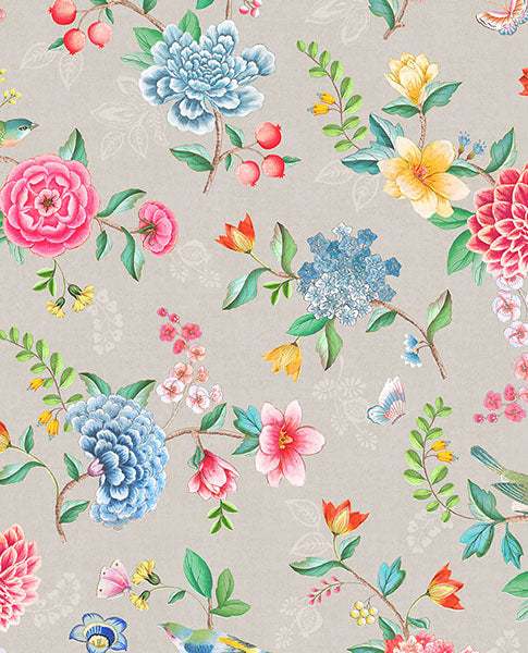 View 300102 Pip Studio Vol. 5 Good Evening Taupe Floral Garden Taupe by Eijffinger Wallpaper