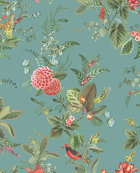 Purchase 300115 Pip Studio Vol. 5 Floris Turquoise Woodland Floral Turquoise by Eijffinger Wallpaper