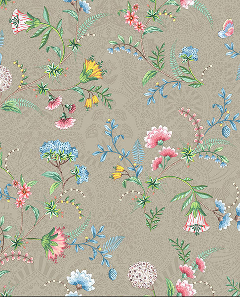 Shop 300121 Pip Studio Vol. 5 La Majorelle Khaki Ornate Floral Khaki by Eijffinger Wallpaper