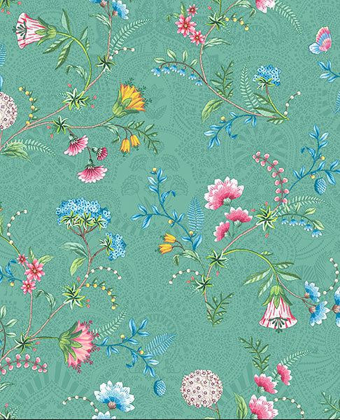 Looking 300124 Pip Studio Vol. 5 La Majorelle Green Ornate Floral Green by Eijffinger Wallpaper