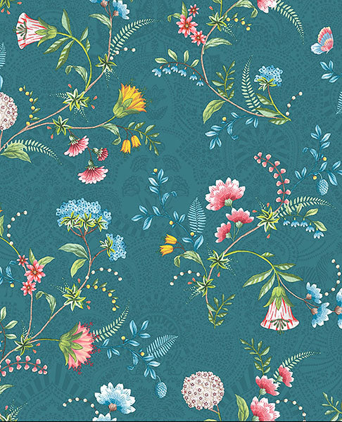 Find 300125 Pip Studio Vol. 5 La Majorelle Teal Ornate Floral Teal by Eijffinger Wallpaper