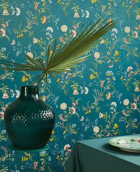 Order 300125 Pip Studio Vol 5 La Majorelle Teal Ornate Floral Teal Eijffinger Wallpaper