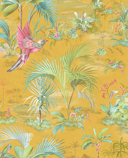 Search 300143 Pip Studio Vol. 5 Calliope Yellow Palm Scenes Yellow by Eijffinger Wallpaper