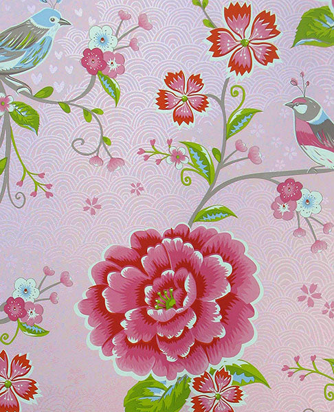 Save 300160 Pip Studio Vol. 5 Yuma Light Pink Birds in Paradise Light Pink by Eijffinger Wallpaper
