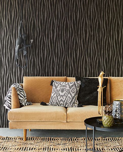 Select 300551 Skin Burchell Chocolate Zebra Flock Black Coffee Eijffinger Wallpaper