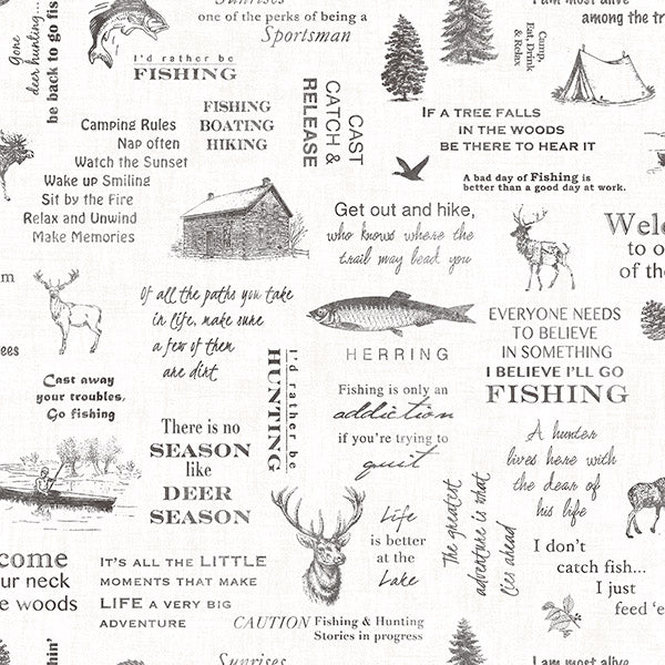 Buy 3118-01475 Birch & Sparrow North Hills Camping Quotes Black by Chesapeake Wallpaper
