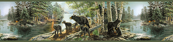 Save 3118-01531B Birch & Sparrow Bear Necessities Mountain Lake Multicolor by Chesapeake Wallpaper
