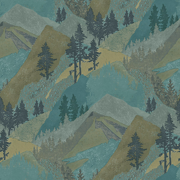 Looking 3118-12632 Birch & Sparrow Range Mountains Green by Chesapeake Wallpaper