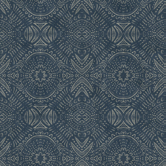 Purchase 3118-12661 Birch & Sparrow Java Medallion Navy by Chesapeake Wallpaper