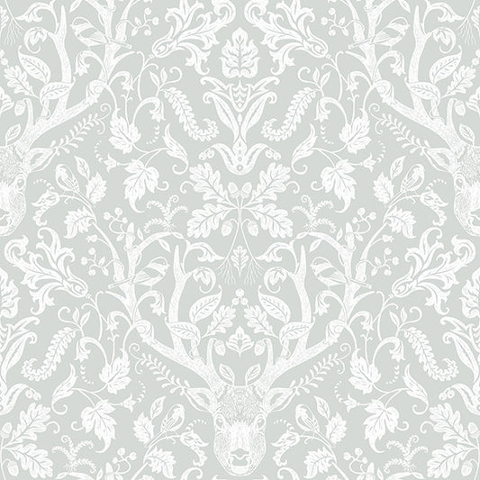 Buy 3118-12702 Birch & Sparrow Kiwassa Antler Damask Grey by Chesapeake Wallpaper