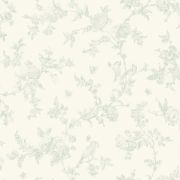 View 3119-02194 Kindred French Nightingale Sage Floral Scroll Sage by Chesapeake Wallpaper