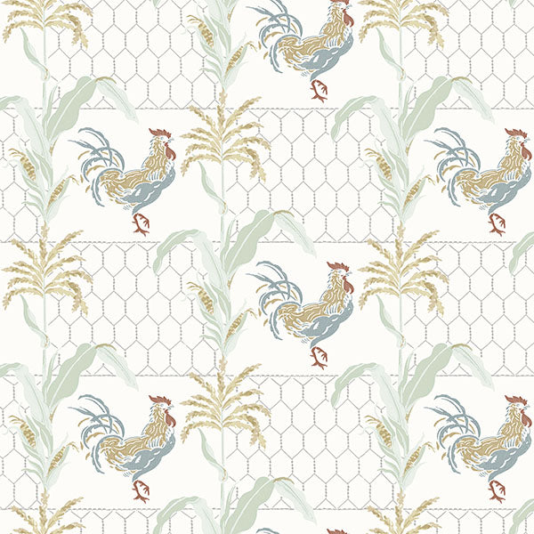Find 3119-13022 Kindred Hank Multicolor Rooster Multicolor by Chesapeake Wallpaper