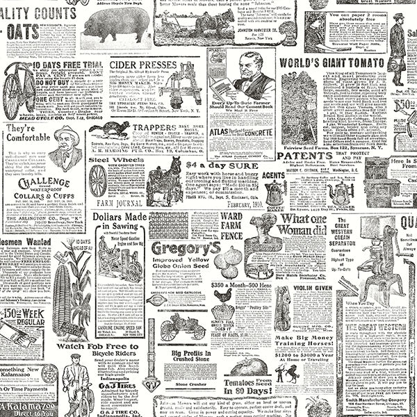 Search 3119-13081 Kindred Underwood Black Vintage Newspaper Black by Chesapeake Wallpaper