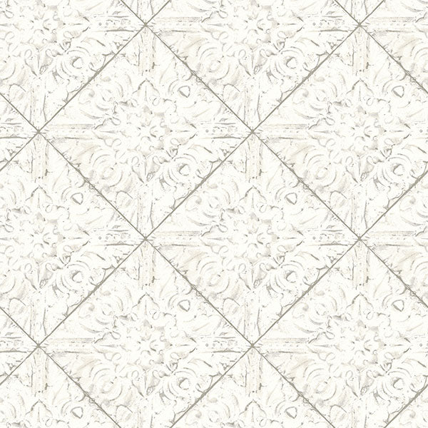 Buy 3119-13091 Kindred Brandi White Metallic Faux Tile White by Chesapeake Wallpaper