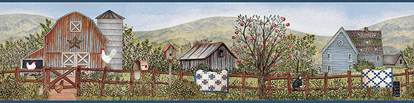 Select 3119-13572B Kindred Clarksville Blue Farm Border Blue by Chesapeake Wallpaper
