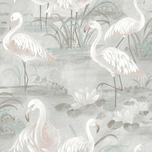Order 3120-13603 Sanibel Everglades Grey Flamingos Grey by Chesapeake Wallpaper