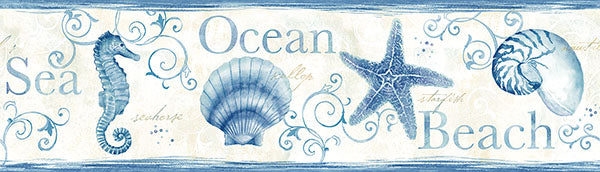 Purchase 3120-53561B Sanibel Island Bay Blue Starfish Border Blue by Chesapeake Wallpaper