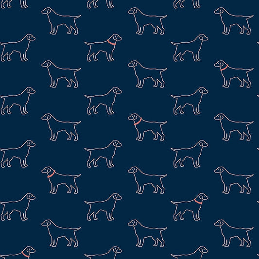 Looking 3122-10402 Flora & Fauna Yoop Dark Blue Dog Blue by Chesapeake Wallpaper