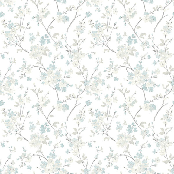 Buy 3122-10910 Flora & Fauna Glinda Aqua Floral Trail Blue by Chesapeake Wallpaper