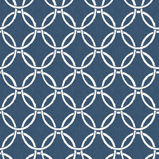 View 3122-11002 Flora & Fauna Quelala Navy Ring Ogee Blue by Chesapeake Wallpaper