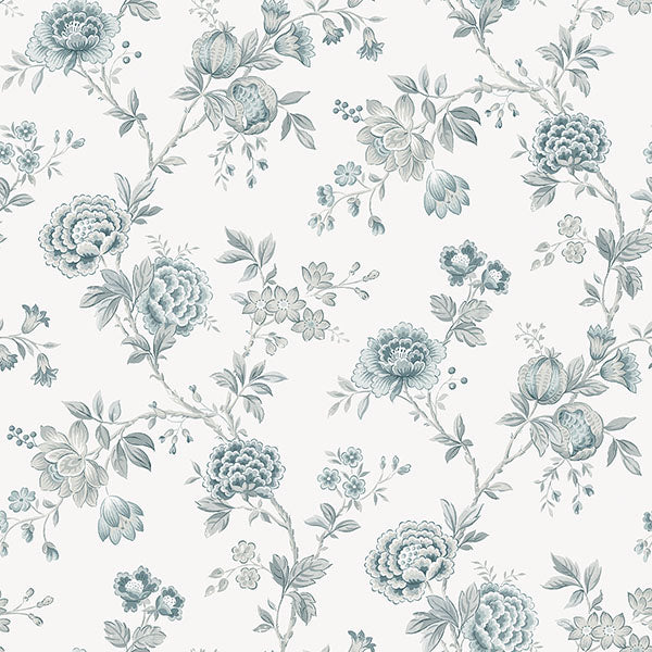 Buy 3123-02215 Homestead Chrysanthemum Teal Jacobean Teal by Chesapeake Wallpaper