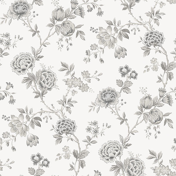 Save 3123-02216 Homestead Chrysanthemum Grey Jacobean Grey by Chesapeake Wallpaper