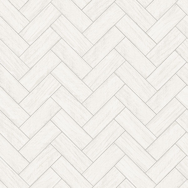 Save 3123-10100 Homestead Kaliko White Wood Herringbone White by Chesapeake Wallpaper