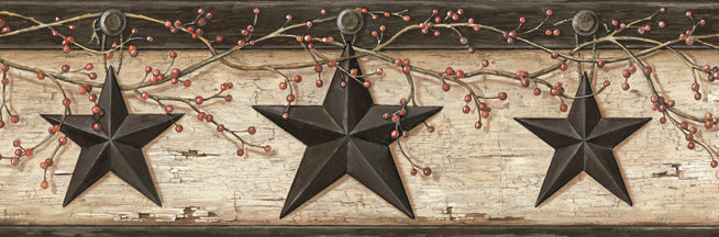Order 3123-44602 Homestead Ennis Charcoal Rustic Barn Star Border Charcoal by Chesapeake Wallpaper