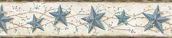 Shop 3123-65366 Homestead Heritage Blue Tin Star Border Blue by Chesapeake Wallpaper