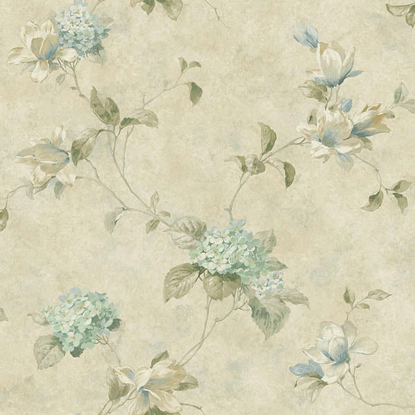 Find 3123-76305 Homestead Magnolia Teal Hydrangea Trail Teal by Chesapeake Wallpaper