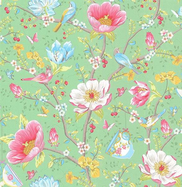 Search 341005 Pip III Green Floral Wallpaper by Eijffinger Wallpaper