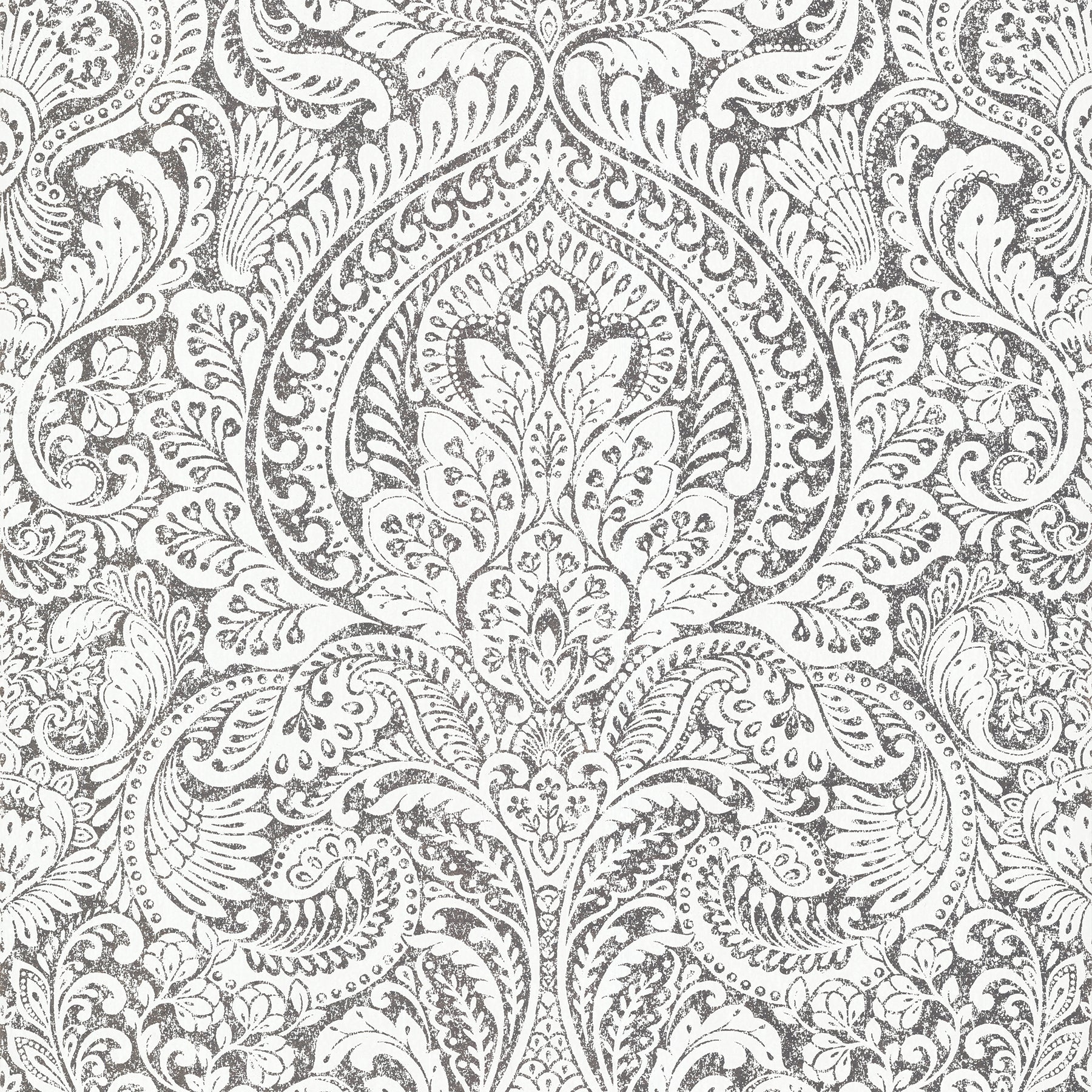 View 4019-86444 Lustre Artemis Platinum Floral Damask Platinum A-Street Prints Wallpaper