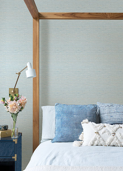 Purchase 4046-24283 A-Street Wallpaper, Agave Sky Blue Faux Grasscloth - Aura12