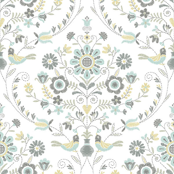 4066-26510 Hannah Britt Sea Green Embroidered Damask Wallpaper by A-Street Prints Wallpaper,4066-26510 Hannah Britt Sea Green Embroidered Damask Wallpaper by A-Street Prints Wallpaper2