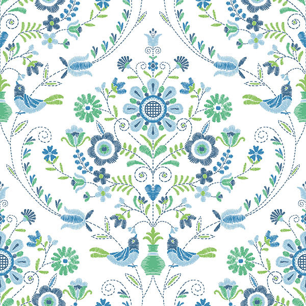 4066-26511 Hannah Britt Sapphire Embroidered Damask Wallpaper by A-Street Prints Wallpaper,4066-26511 Hannah Britt Sapphire Embroidered Damask Wallpaper by A-Street Prints Wallpaper2