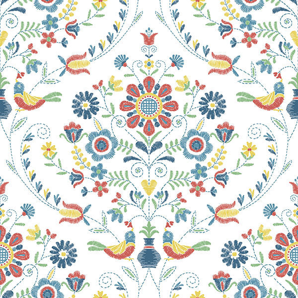 Purchase sample of 4066-26512 Hannah, Britt Multicolor Embroidered Damask Multicolor by A-Street Prints Wallpaper