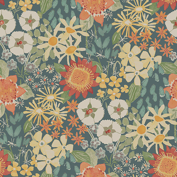 4066-26520 Hannah Karina Teal Wildflower Garden Wallpaper by A-Street Prints Wallpaper,4066-26520 Hannah Karina Teal Wildflower Garden Wallpaper by A-Street Prints Wallpaper2