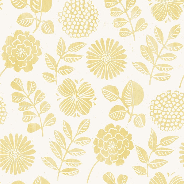 Purchase sample of 4066-26530 Hannah, Inge Yellow Floral Block Print Yellow by A-Street Prints Wallpaper