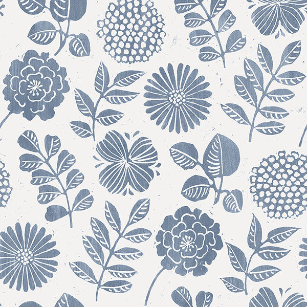 Purchase sample of 4066-26532 Hannah, Inge Denim Floral Block Print Denim by A-Street Prints Wallpaper