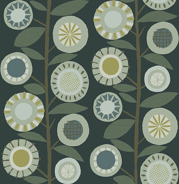 Purchase sample of 4066-26551 Hannah, Sisu Evergreen Floral Geometric Evergreen by A-Street Prints Wallpaper