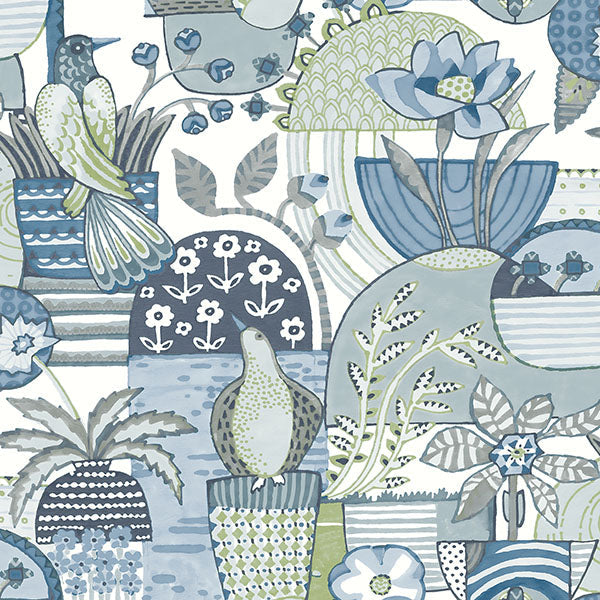 Purchase sample of 4066-26555 Hannah, Fika Blue Blissful Birds & Blooms Blue by A-Street Prints Wallpaper