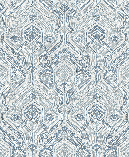 Purchase 4074-26611 A-Street Wallpaper, Fernback Blue Ornate Botanical - Georgia
