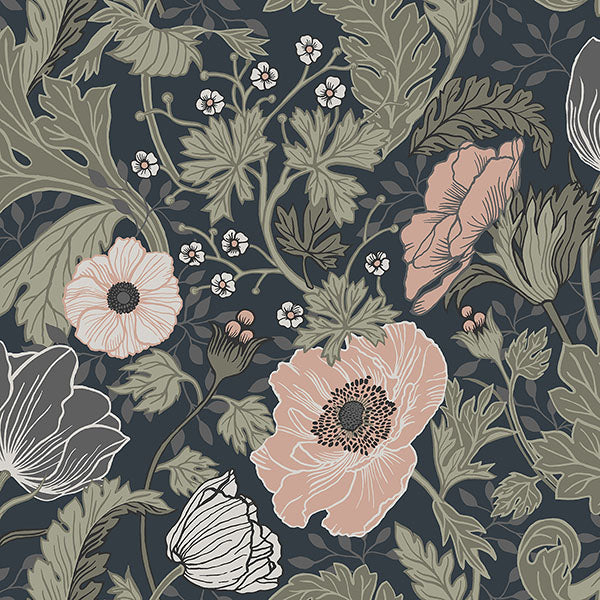 Purchase sample of 4080-44103 Ingrid, Anemone Navy Floral Navy Pink by A-Street Prints Wallpaper