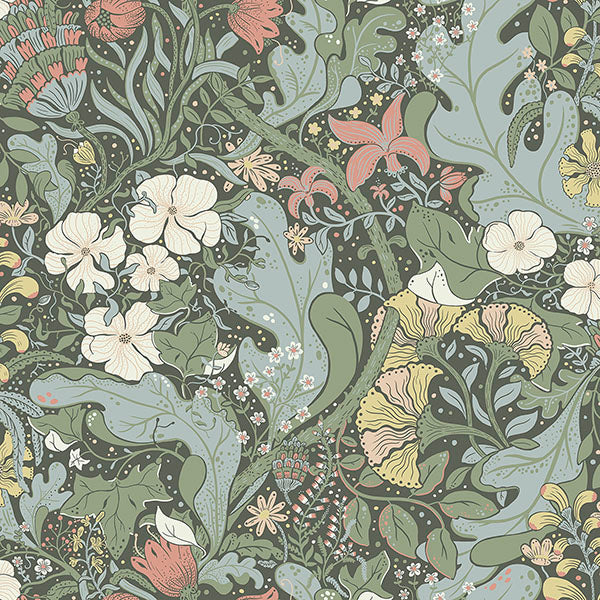 Purchase sample of 4080-83103 Ingrid, Elise Green Nouveau Gardens Dark Green Blue by A-Street Prints Wallpaper