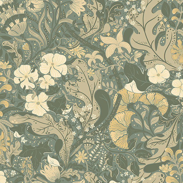 Purchase sample of 4080-83104 Ingrid, Elise Sea Green Nouveau Gardens Green Apricot by A-Street Prints Wallpaper