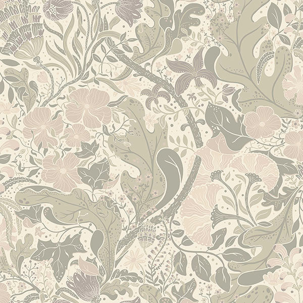 Purchase sample of 4080-83105 Ingrid, Elise Light Grey Nouveau Gardens Cream Pink Green by A-Street Prints Wallpaper