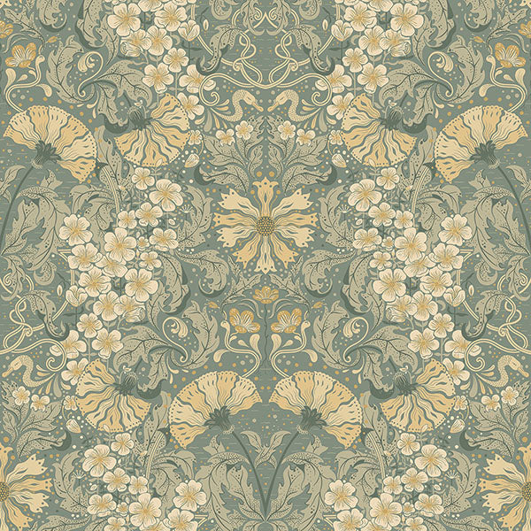 Purchase sample of 4080-83113 Ingrid, Ojvind Sea Green Floral Ogee Green Apricot by A-Street Prints Wallpaper